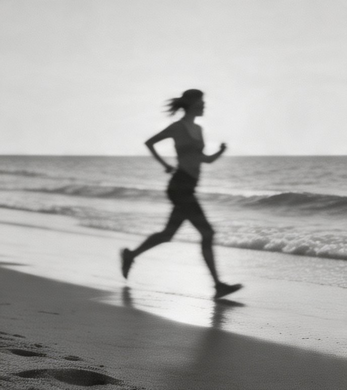 Runner at the shoreline at sunrise